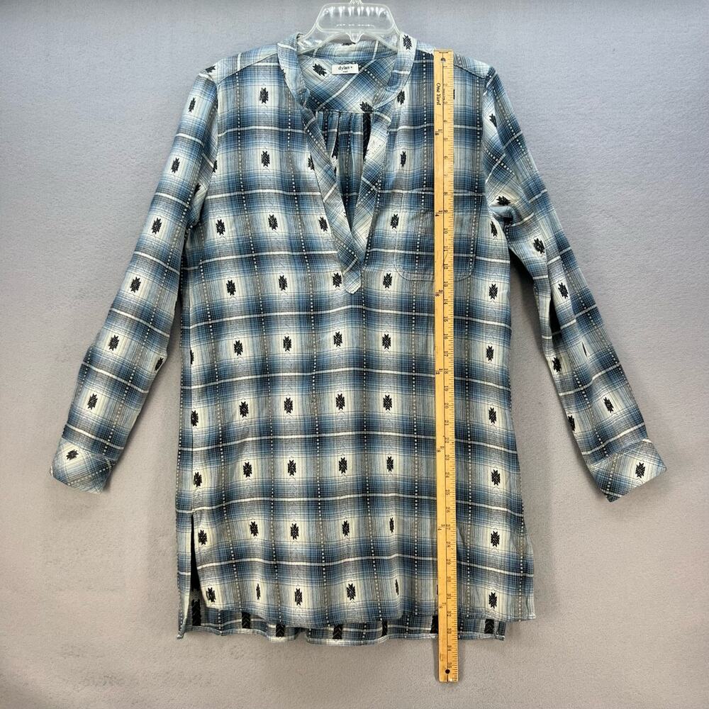 Dylan Tunic Dress Women's Size S Blue Black V-neck Flannel Southwestern Plaid - Picture 3 of 10